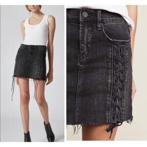 BLANK NYC MSTIQUE BLACK DENIM LACE UP MINI SKIRT FRAYED‎ DISTRESSED HEM SIZE 30